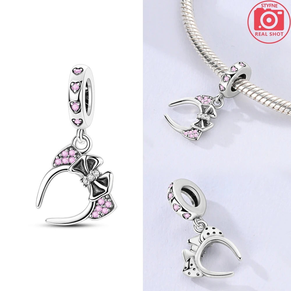 

Подвески Plata 925, милые розовые кошачьи уши, повязка на голову с бантом, подвески, подходят для оригинальных браслетов 925, подвески для женщин, ювелирные изделия, сделай сам, изготовление подарков