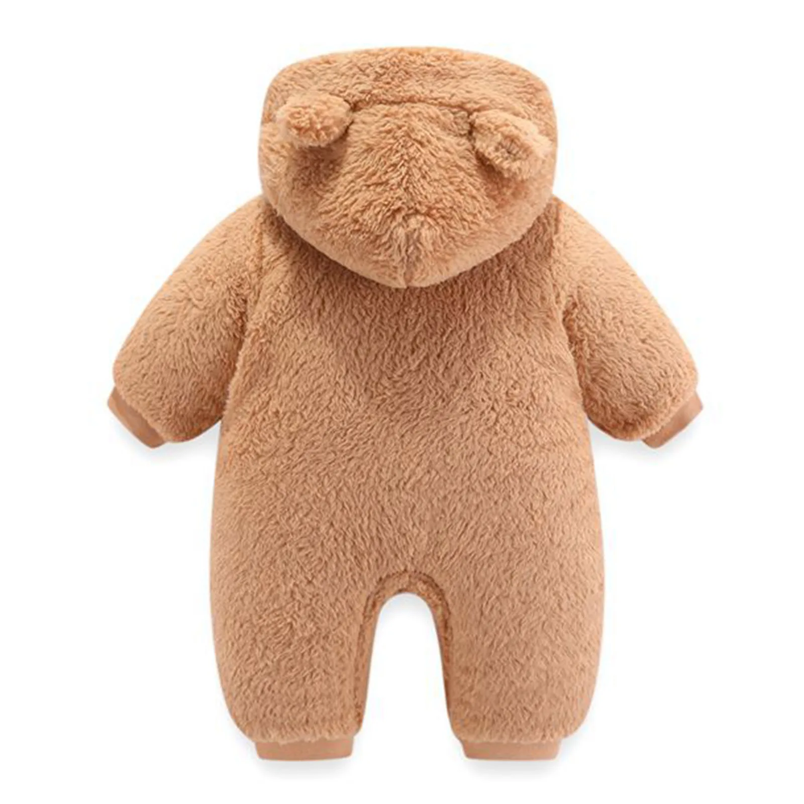 Baby Winter Warm Hooded Rompers Long Sleeve Zipper Thick Fleece Jumpsuit Coat Teddy Bear Bodysuit Outerwear Daily Wear Homewear