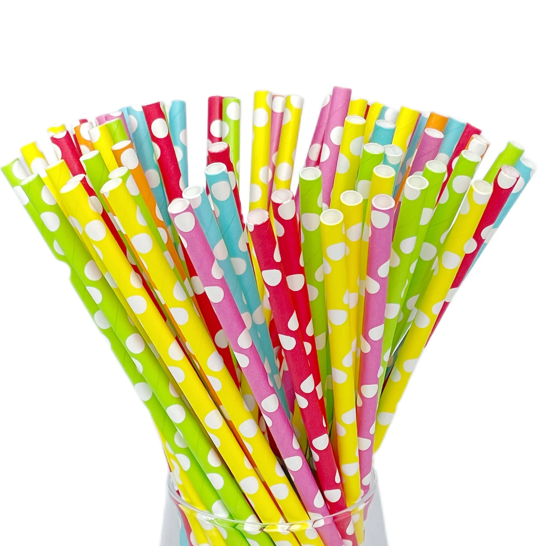 White Polka Dot Rainbow Mixed Colour Paper Straws 100pcs Bulk Flat Tip Disposable Lollipop Creative Flower Paper Stick 6x197mm