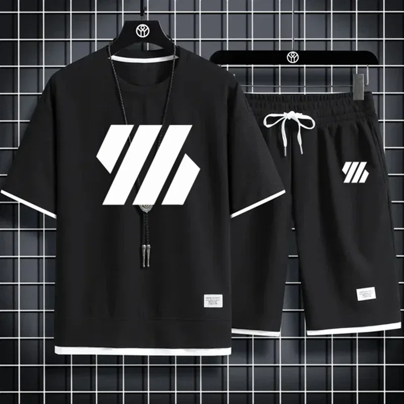 

Mens Sports Suit Fashion Short Sleeve Tracksuit Men Suits Summer Men's Two Piece Set Linen Fabric Casual T-Shirt and Shorts Set