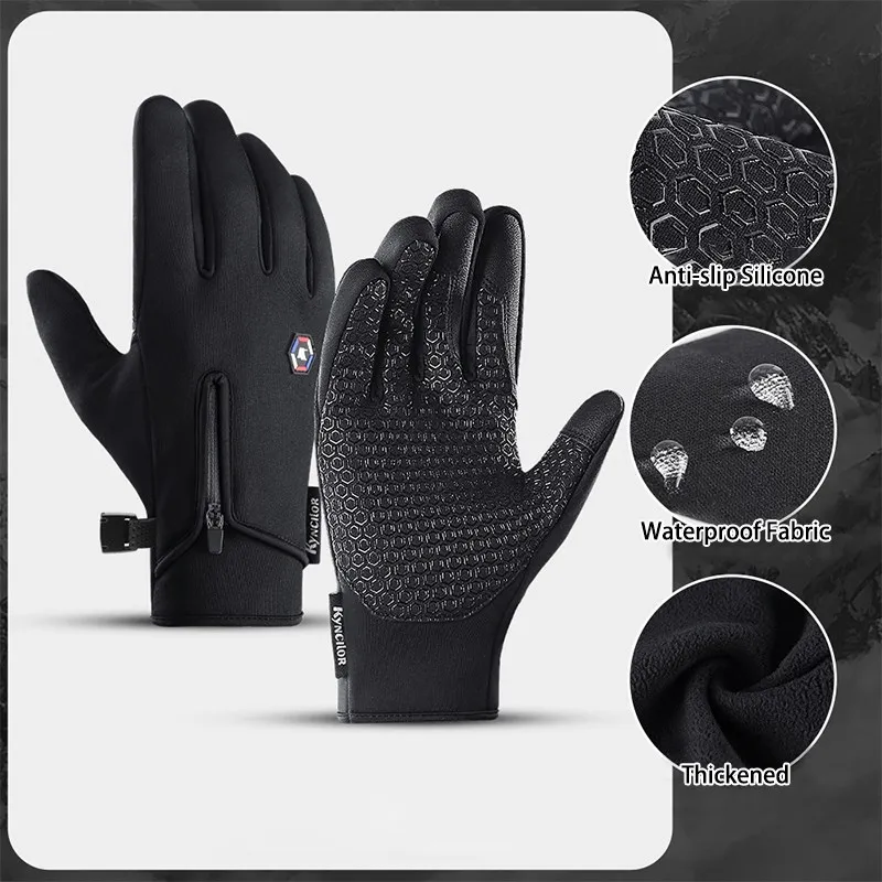 

Winter Men's Gloves Windproof Waterproof Bicycle Riding Women's Gloves Anti-slip Zipper Touch Screen Sport Fishing Unisex Glove