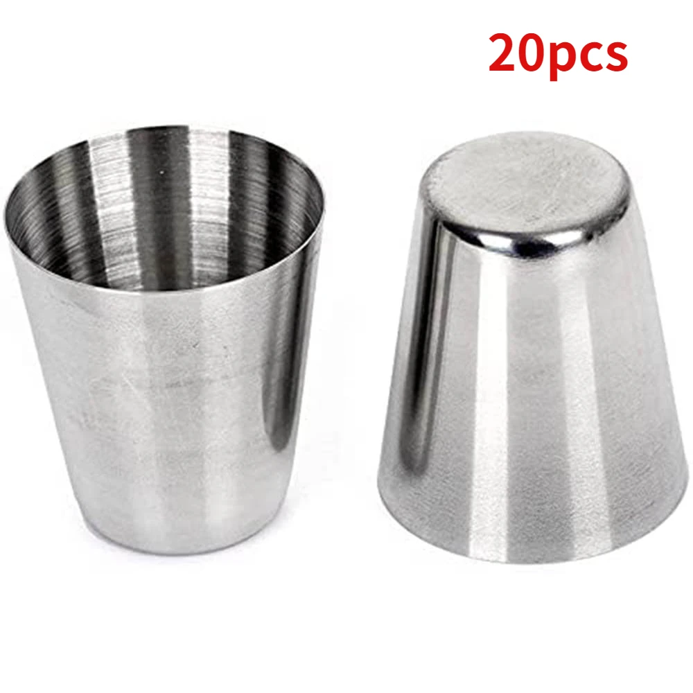 20pcs 30 ml stainless steel wine glasses Outdoor camping Coffee Tea Cup Silver  Rugged Metal Shooter Suitable