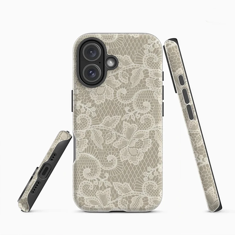 Funda de Teléfono de Encaje Color Marfil de Moda para iPhone 17 16 15 14 13 12 11 Pro Max Plus, Cubierta Rígida de PC de Doble Capa o Capa Única Resistente