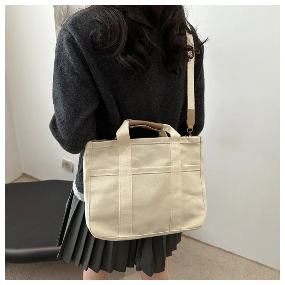 

Simple Solid Color Mummy Bag Korean Style Multifunctional Canvas Mother's Bag Tote Bag Large Capacity Women Shoulder Bag Diapers