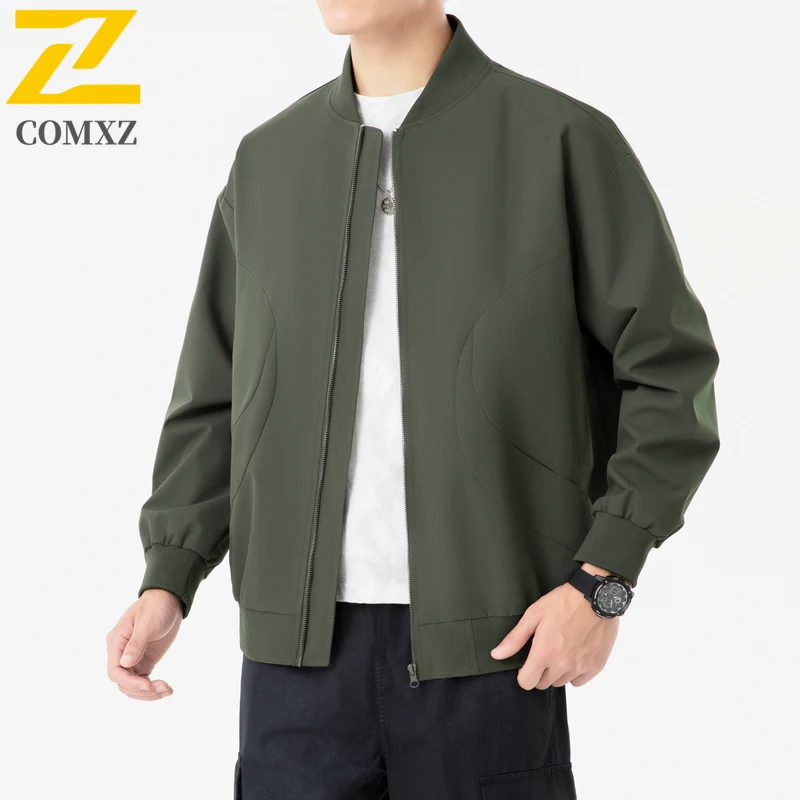 

COMXZ 2025 Новая мужская летная куртка в американском стиле с бейсбольным воротником, осень-зима, теплая свободная универсальная однотонная повседневная верхняя одежда