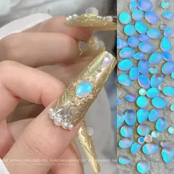 30PCS Matte Oval Droplet Nail Rhinestones Charms Gradient Color Mini Flatback Nail Art Decorations for DIY Manicure Supplies