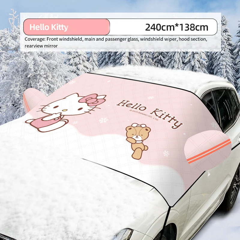 Hello Kitty Car Snow Cover Anti-Freeze Anti-Frost Thickened Warm Car Cover Protective Cover New My Melody Kuromi Car Accessories