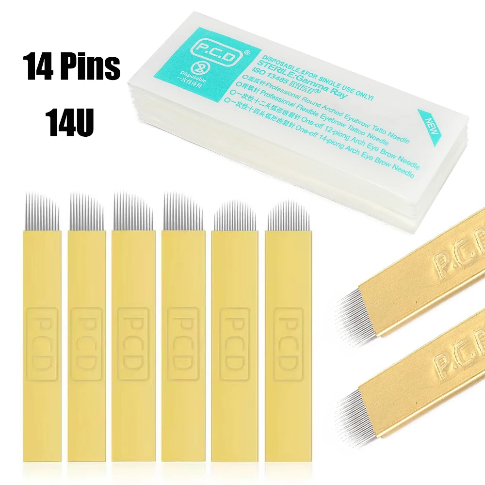

100/50/10pcs Microblading Needles PCD 14 Pins 14U Eyebrow Tattoo Blade Microblading Needle for 3D Embroidery Manual Tattoo Pen
