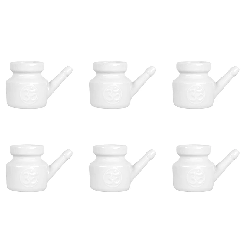 6X 350Ml Ceramic Neti Pot Nose Cleaning Pot Durable Leakproof Spout Pot For Nasal Rinsing Nose Washing Men Women, White