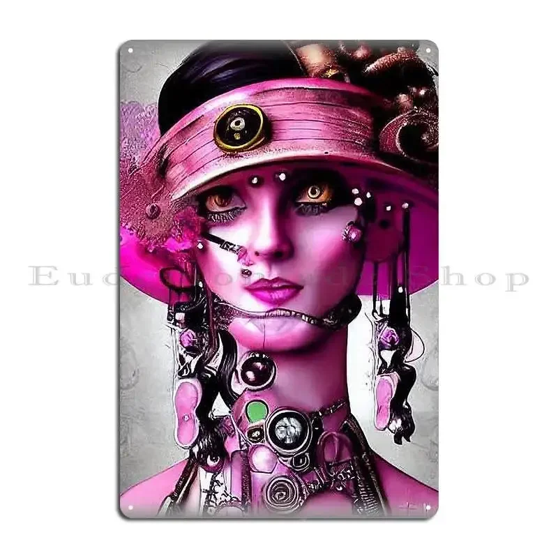 Steampunk Clockwork Girl In Pink Metal Plaque Poster Customize Cinema Printing Personalized Poster Tin Sign Poster