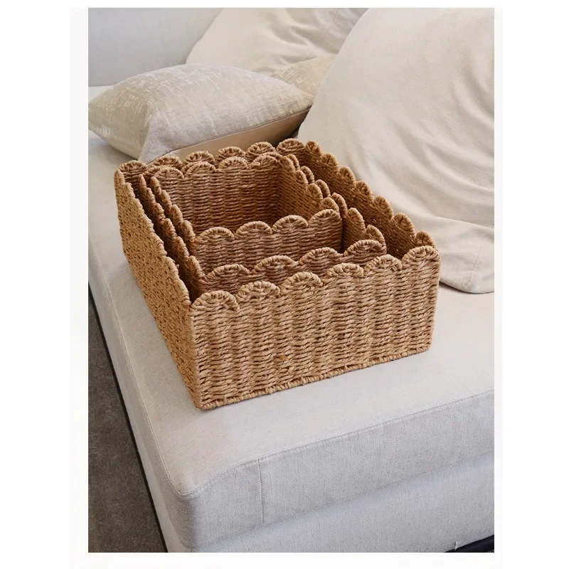 Paper rope wicker desktop storage basket, large capacity household clothes, miscellaneous items, snacks, toys organizing box