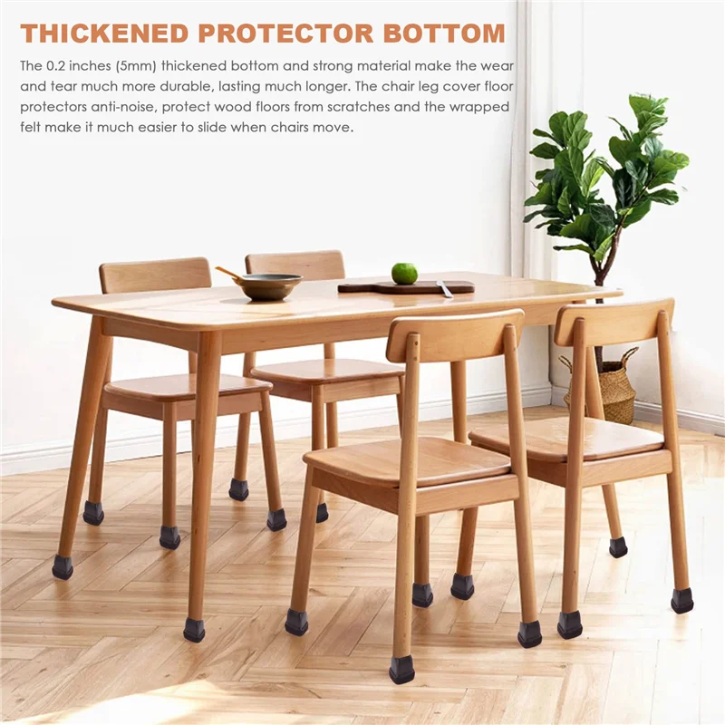 BUENO-16 protectores de suelo para patas de silla de silicona marrón, gorros cuadrados para patas de silla con fieltro envuelto