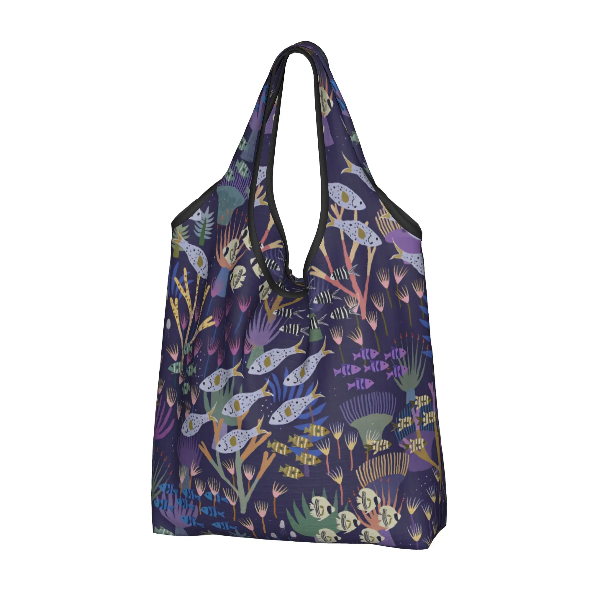 Recycling Underwater World Coral Tropical Fish  Shopping Bag Women Tote Bag Portable Seaweed Marine Life Grocery Shopper Bags
