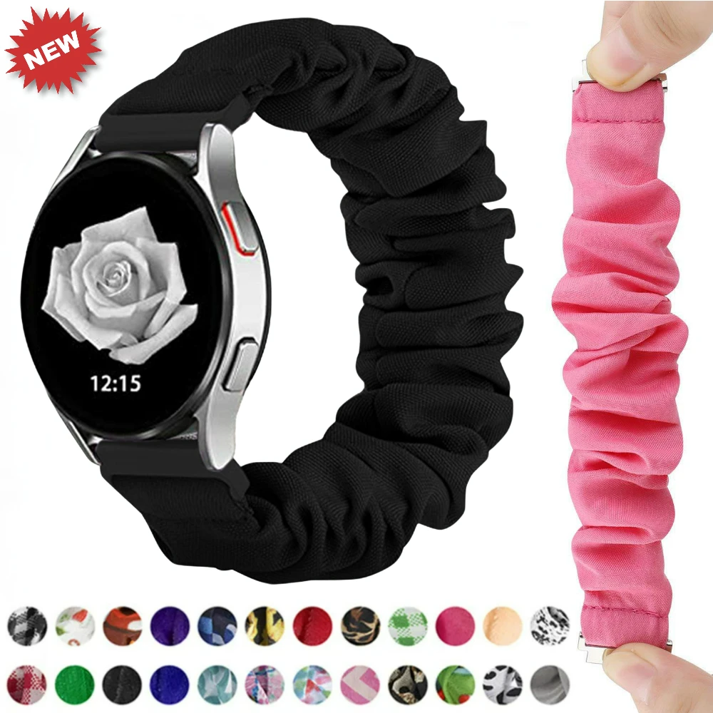 20mm 22mm Scrunchies Strap for Samsung Galaxy Watch 7/6/5/4/Classic/Active 2 Nylon Loop Bracelet for Huawei Watch GT4 3 Pro Band