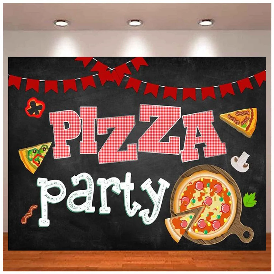 Photography Backdrop Props Red Pizza Food Kids Birthday Party Decoration Blackboard Background Banner For Dessert Table Supplies