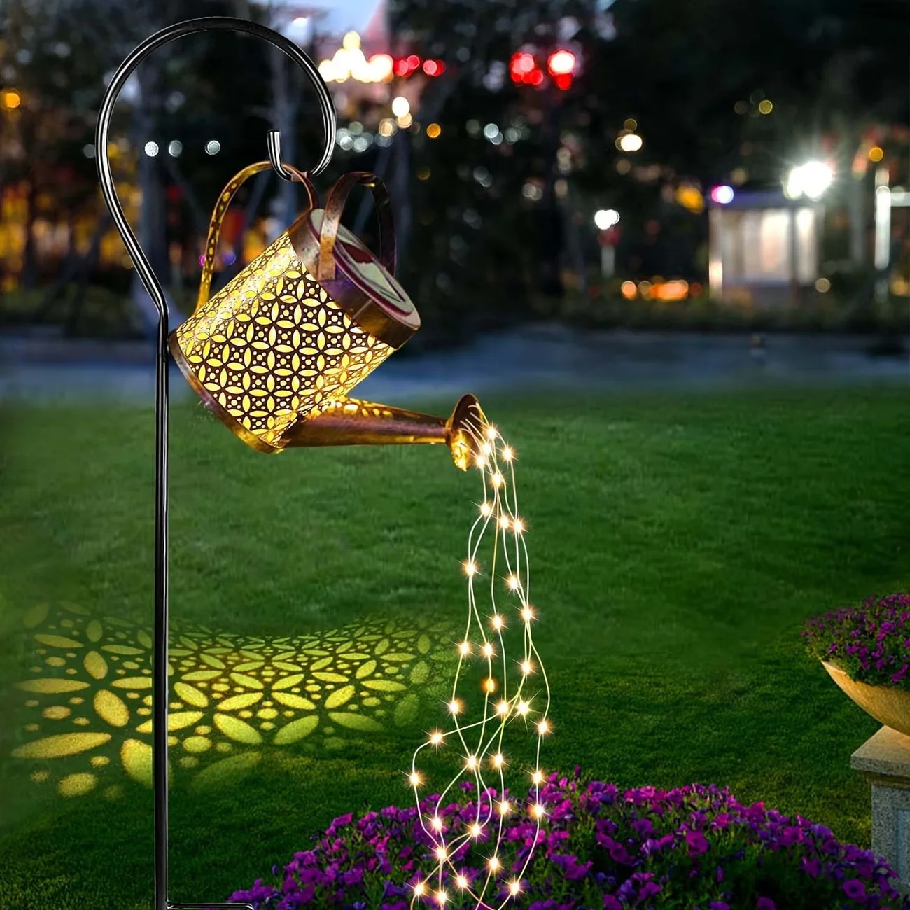 1pc Metal Solar Watering Can Lights Outdoor Lawn Hanging Solar Garden Light Perfect Birthday Gifts Patio Yard Garden Decoration