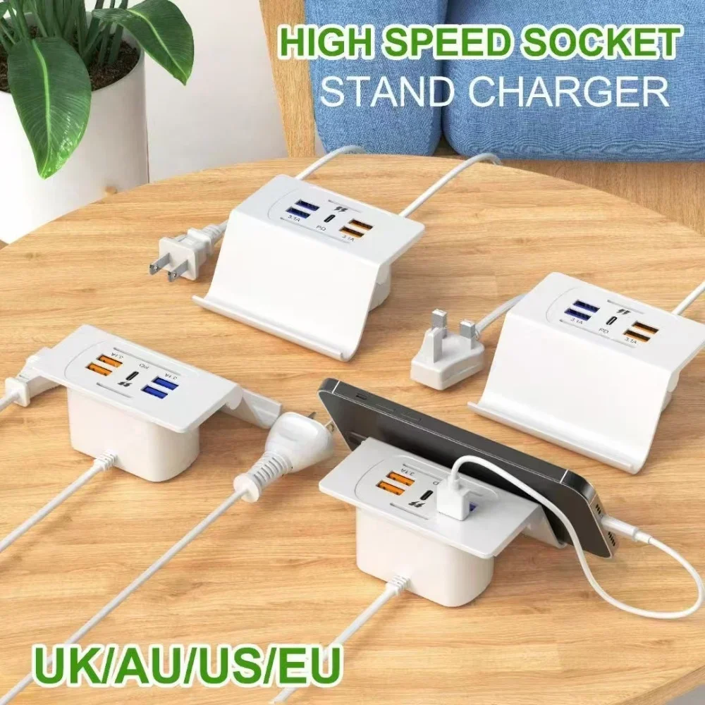 6 Port USB Charging Station Charging Station for Multiple Devices Multi USB Nightstand Charger Station with Phone Stand