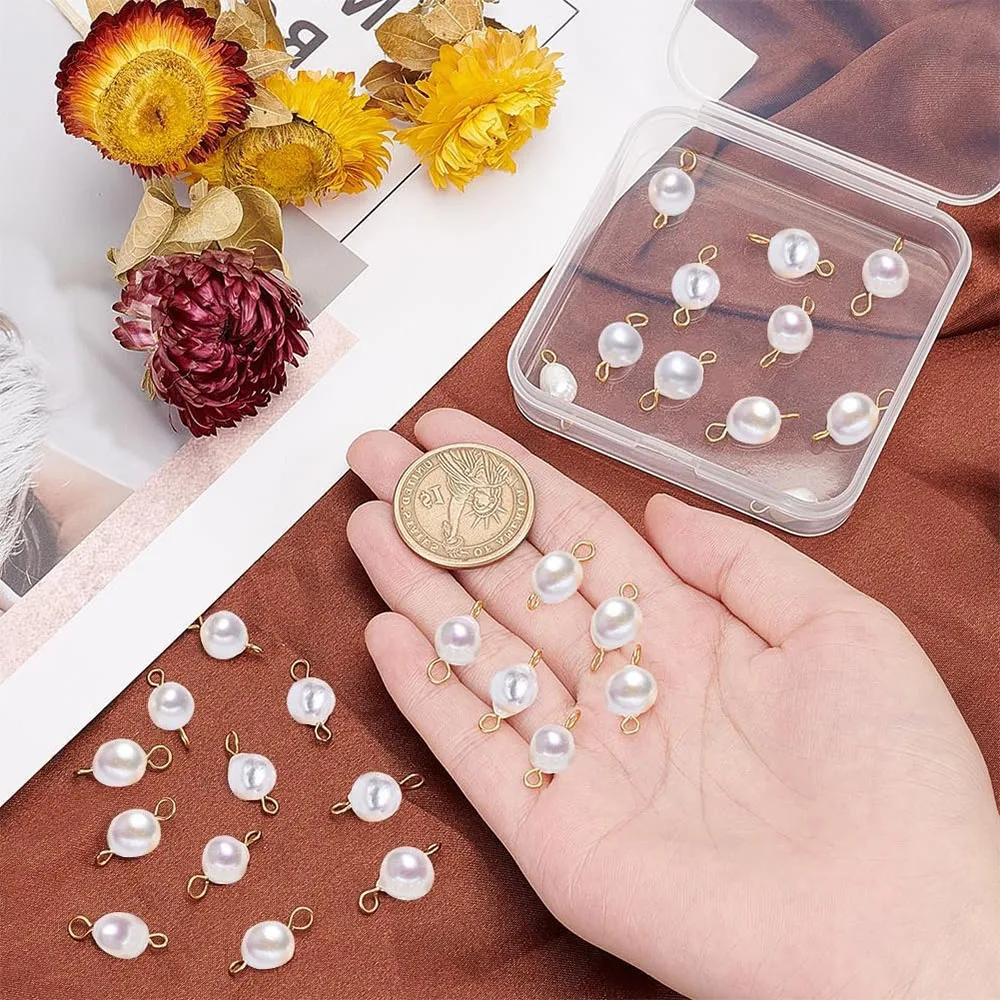 

30Pcs Freshwater Pearl Beads Double Loop Links Baroque Round Beads 304 Stainless Steel Connector for DIY Jewelry Making Necklace