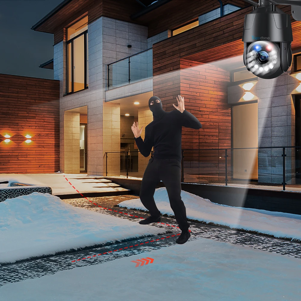 Topodome 5MP/8MP WiFi/4G TF Card Voice Intercom Humanoid Tracking Red/Blue Light Alert 30X Optical Zoom All Metal PTZ IP Camera