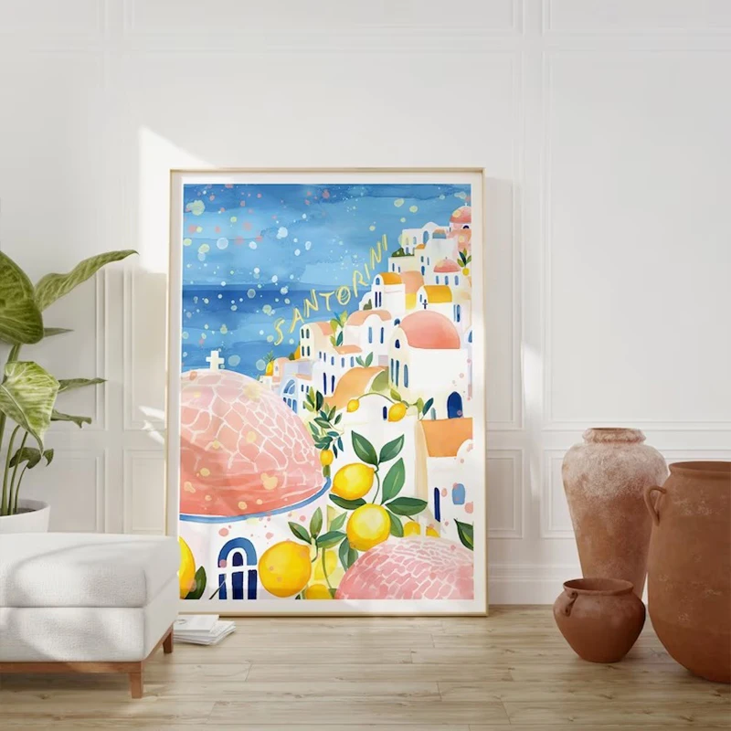 La Dolce Vita Lemon Posters and Prints Retro Spritz Canvas Painting Santorini Italy Travel Wall Art for Room House Decor Gift
