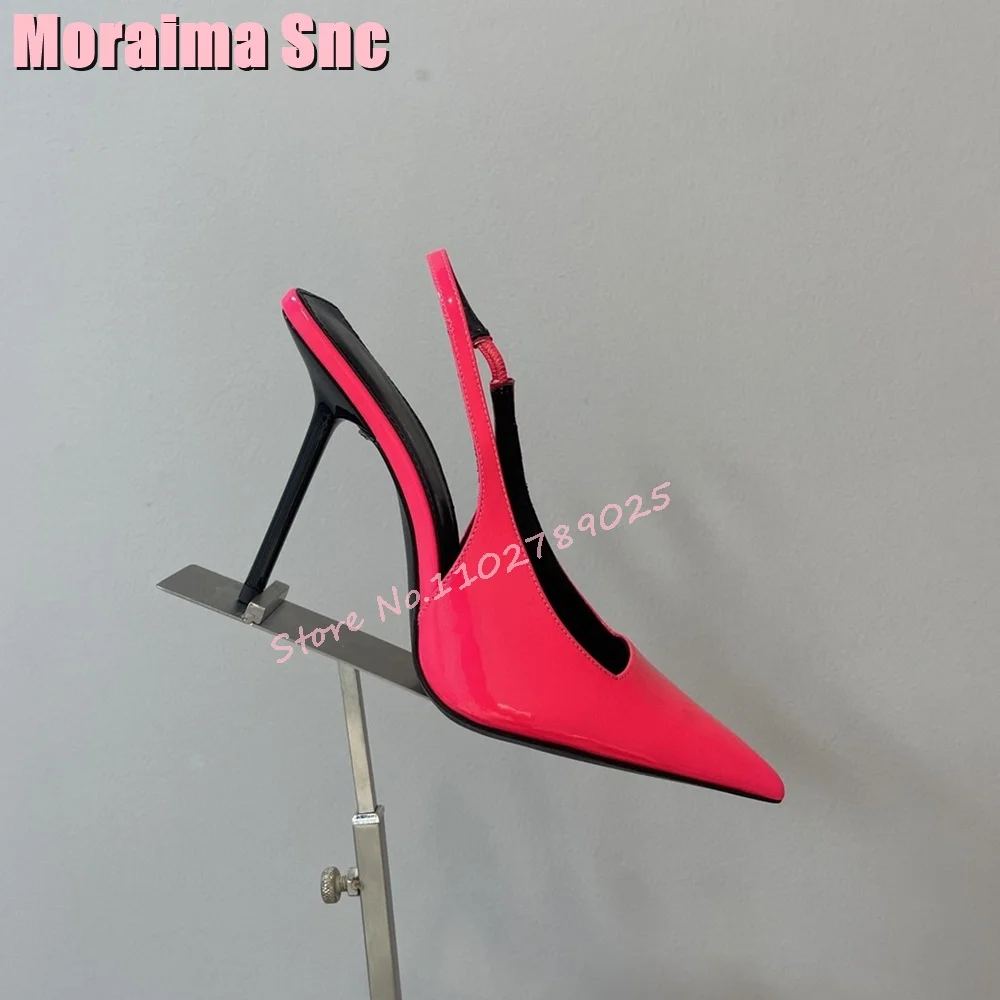 Patent Leather Pointed Toe Sandals Stiletto High Heel Back Strap Sexy Elegant Women Shoes 2024 Spring Summer New Banquet Party