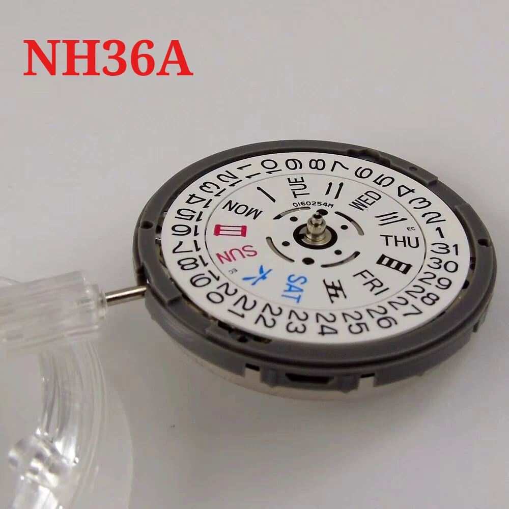 Japan Genuine NH36A Automatic Movement White Day-Date Wheel At 3.0 Crown At 4.5 O'Clock NH36 4R36A Watch Part 24 Jewels