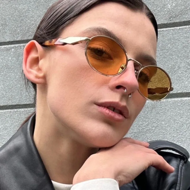 2024 New European American Sunglasses UV400 Elliptical Metal Sun Glasses Woman Fashion Vintage High-end Sunglass Luxury Gafas