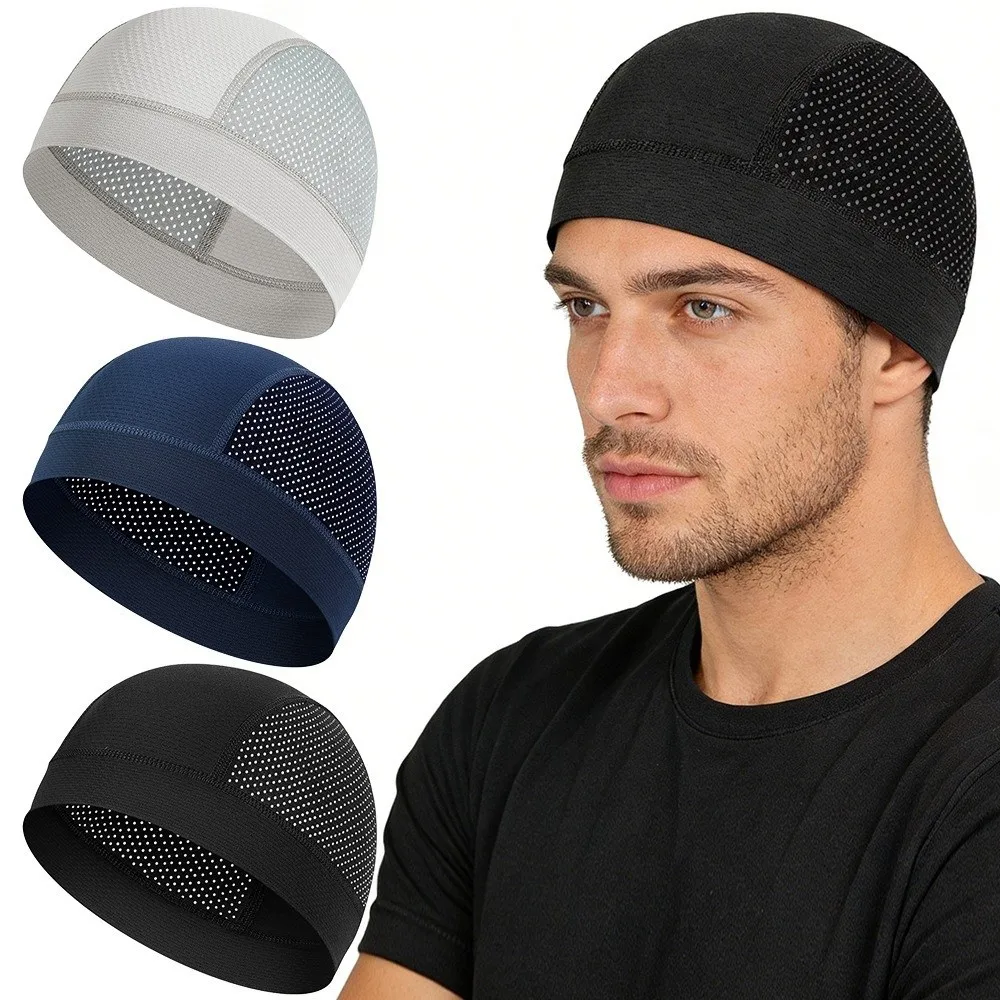 Casual Thin Mesh Skull Beanie Cap Sun Protection Breathable Cycling Helmet Liner Cap Quick Dry Solid Color Summer Cycling Cap