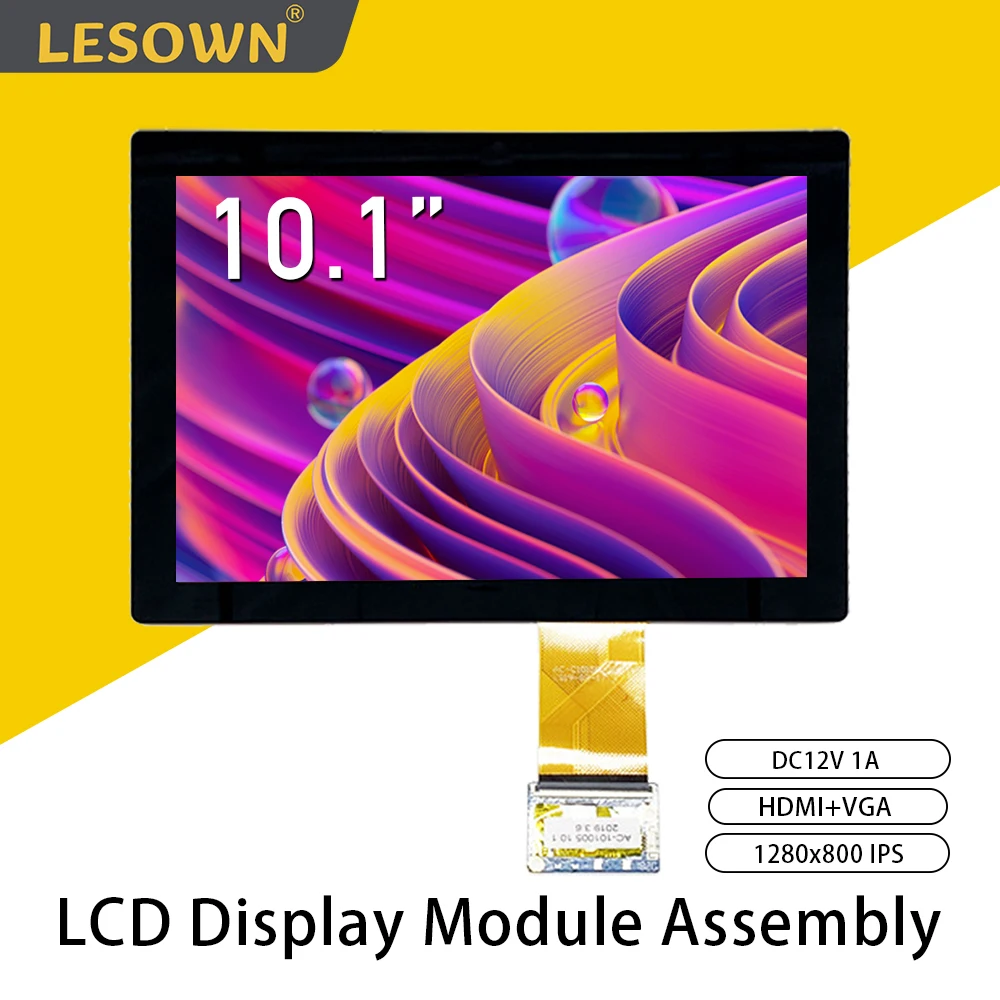 

LESOWN 1280x800 IPS FHD 10.1 inch LCD Screen HDMI VGA Interface LVDS Touch DC12V 1A Powered 1000:1 Display Panel Module