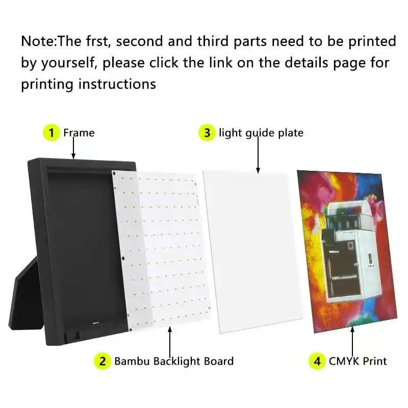 Bambu lab CMYK LED 백라이트 보드 키트 Lithophane LED 백라이트 보드 키트 디밍 가능 케이블 키트