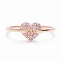 Huitan Exquisite Rose Gold Color Heart Rings for Women Graceful Lady Bright CZ Finger Jewelry Delicate Accessories Gifts for Mom