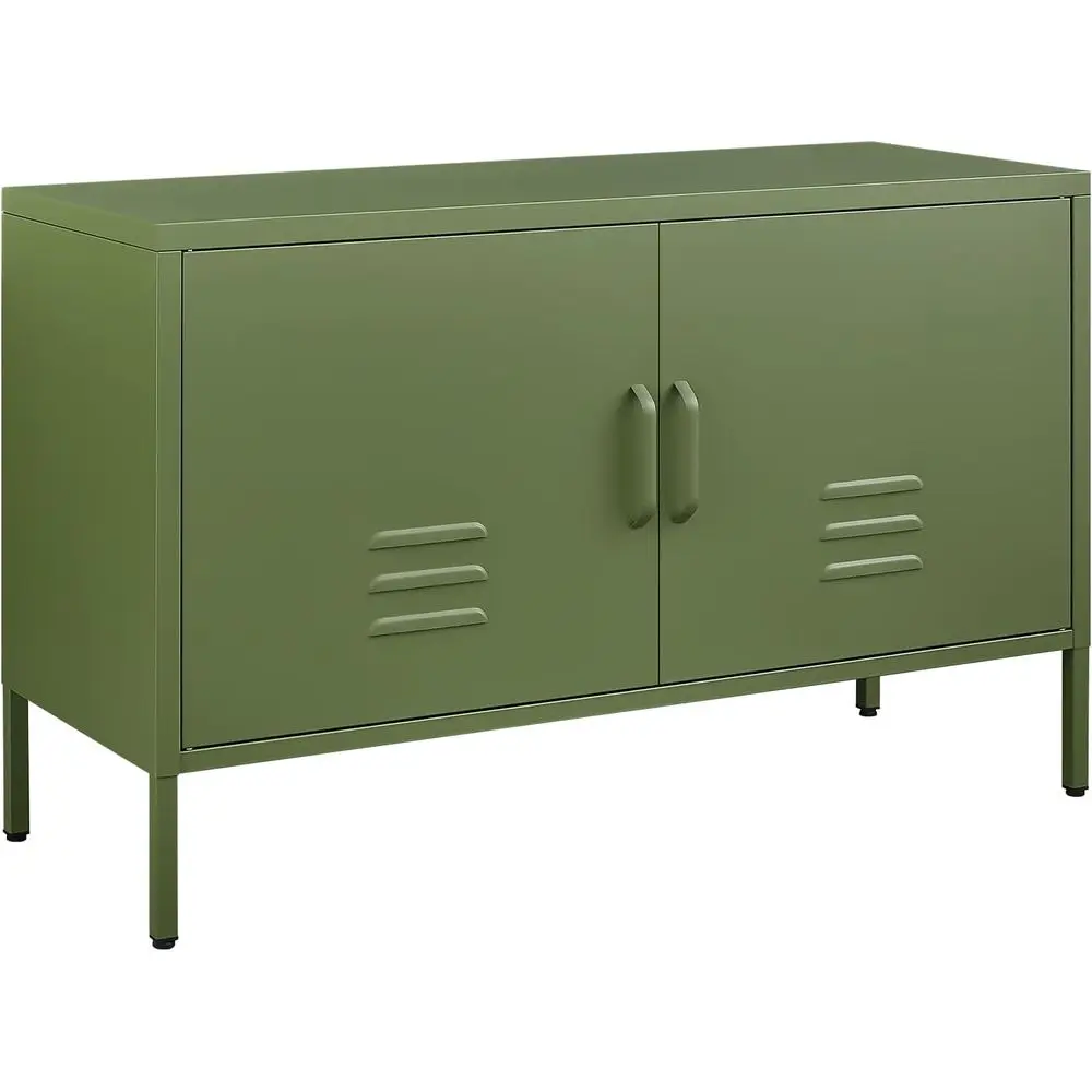 

Avocado Green Metal Storage Cabinet with Adjustable Shelves for TV Stand and Living Spaces