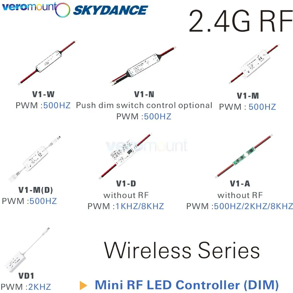 Skydance 1CH DC 5V 12V 24V CV Dimmer Mini RF LED Strip Controller V1-KN V1-A V1-D Q1-S V1-M V1-W V1-N VD1 Q1-S V1-Q V1-KD V1-PD