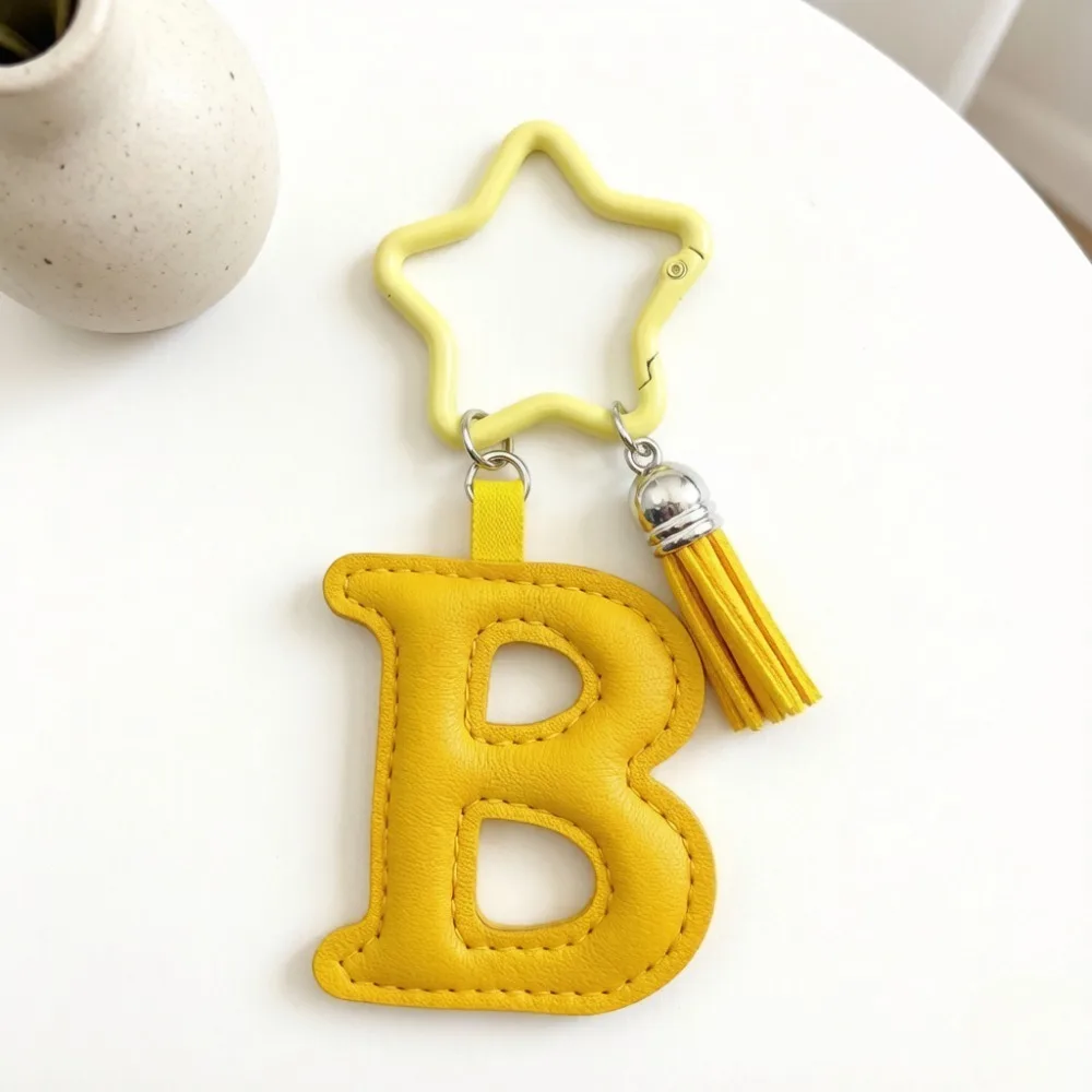 Kawaii Stern-Schlüsselanhänger mit Quaste, Leder A-Z Initialen Alphabet Taschenanhänger, Damen Handtaschenanhänger, Personalisierter Namensschlüsselring, Kleines Geschenk – Detail 7