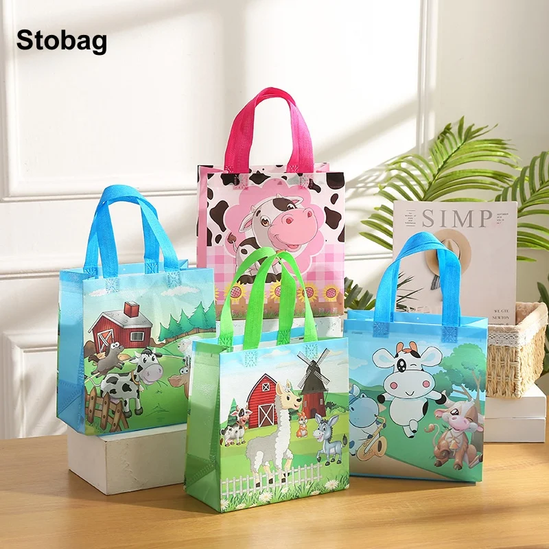 

StoBag 8/20pcs Cartoon Non-woven Gift Tote Bags Kids Child Fabric Candy Package Waterproof Storage Reusable Pouch Birthday Party