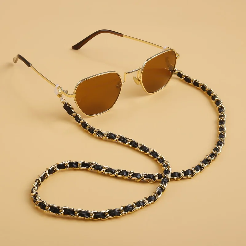 Fashion PU Leather Metal Glasses Chain Trendy Luxury Gold Color Glasses Holder Lanyard Straps Neck Chain Sunglasses Accessories