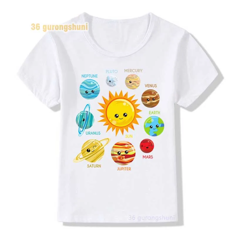 cartoon kids t shirt for boys Children Clothing girls clothes birthday 6 7 8 9 years tshirt Nine Planets graphic tee kid t-shirt