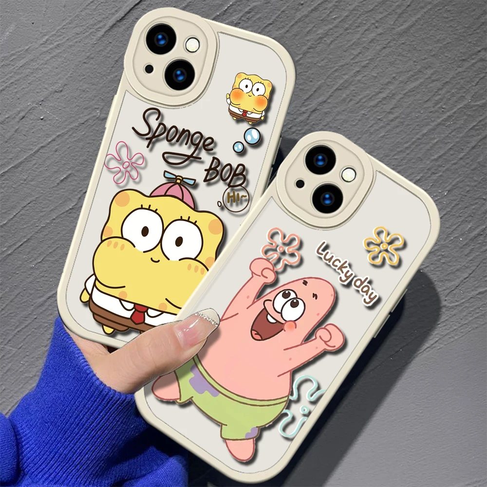 R27 SpongeBob SquarePantsซิลิโคนอ่อนสําหรับiPhone 15 Plus 14 13 12 11 X XS XR Pro Max Mini 8 7 Plus