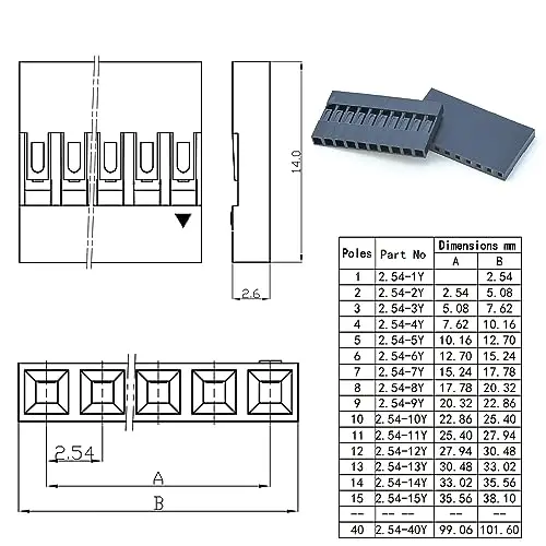 Cabo Dupont-macho para fêmea com 22AWG, linha única, 2,5mm, passo 1, 2, 3, 4, 5, 6, 7, 8, 9, alojamento 10Pin (DU-MF-1-10P), 2,54mm