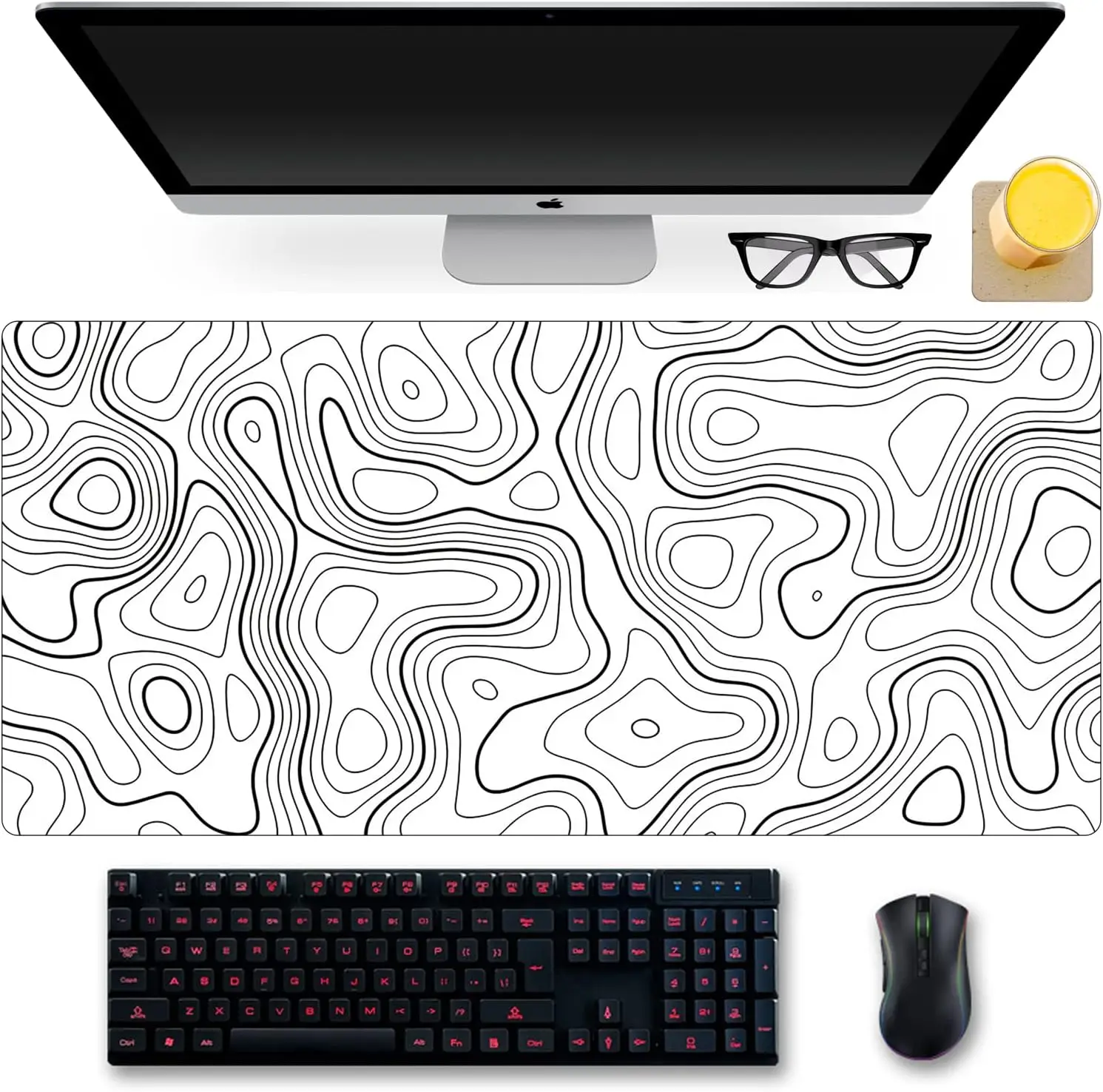 Laptop Topographic Contour Mouse Pad White Gaming Mousepad Large Mouse Mats Keyboard Deskmat Computer Office Deskpad Accessories