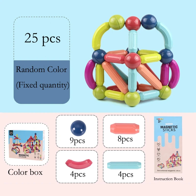 

25PCS 3D DIY Kids Educational Toys Colorful Creative Infantil Magnetic Building Sticks And Balls Blocks Juguetes Brinquedo