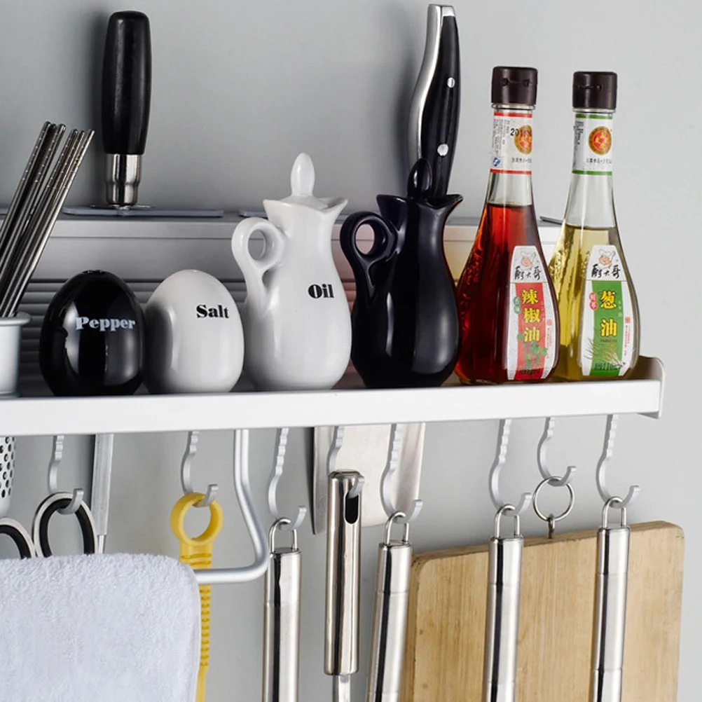 

Wall Mounted Spice Aluminum Alloy Thickened Organizer 8 Hooks Hanger Storage Rack Anti Rust For Kitchen Hotel Restaurant