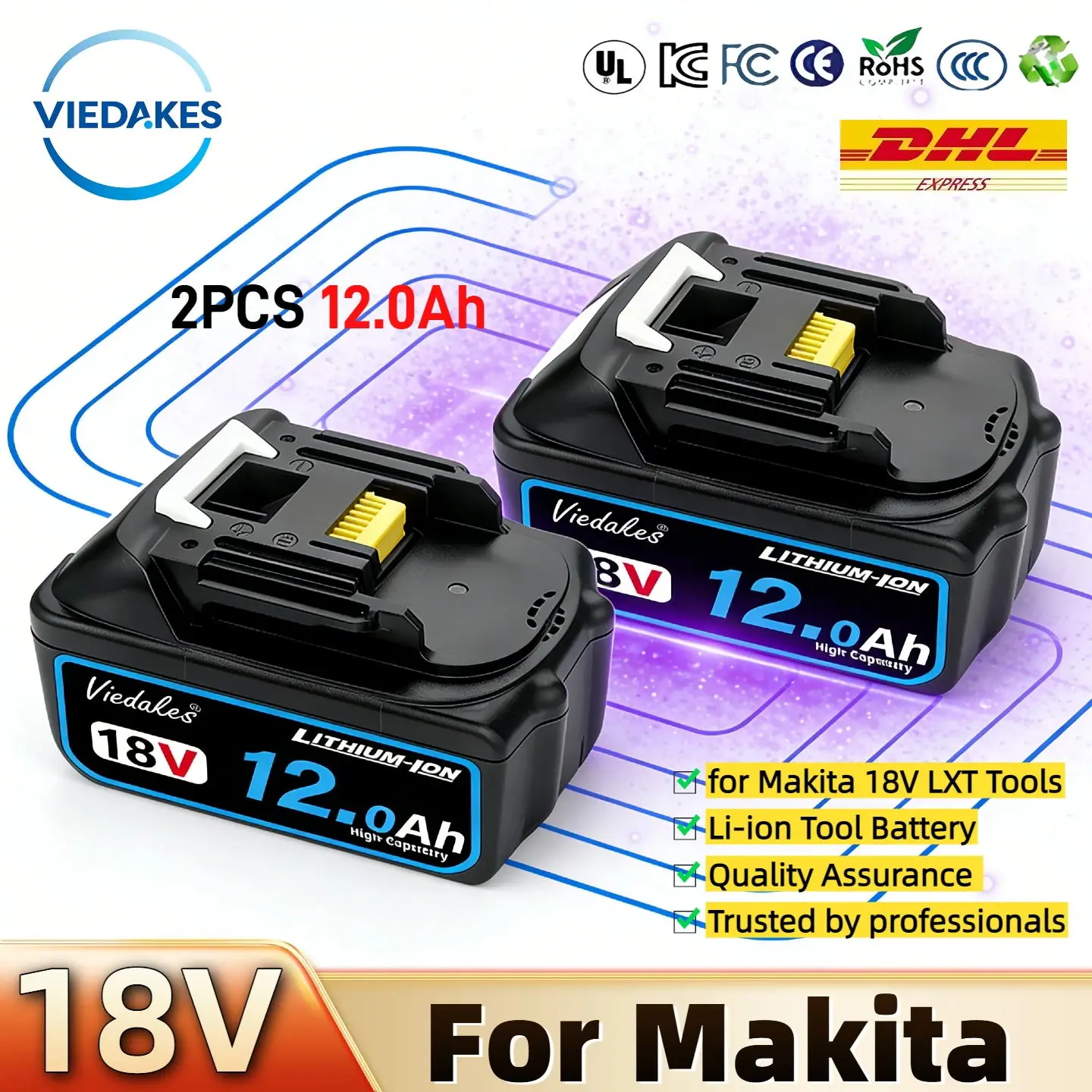 

NEW 18V 12000mAh Rechargeable battery for makita 18V Lithium battery,for Makita drill DJV182 DGA404 DTW700 DDF487 DTD173 HR140Z