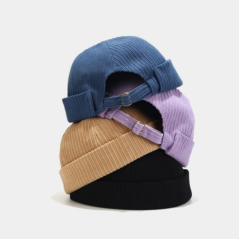2025 New Corduroy Docker Cap Unisex Plain Solid Color Brimless Yuppie Hip-hop Streetwear Skullcap