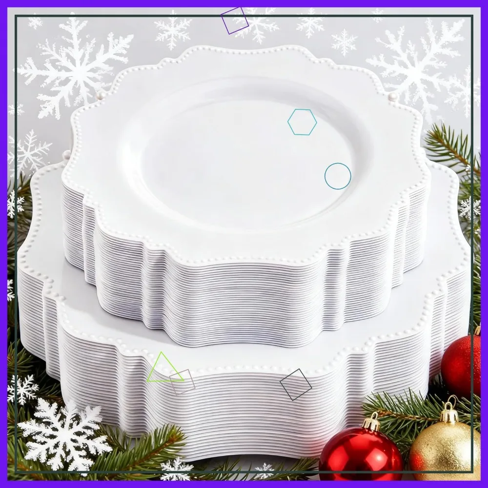 

60-Pack White Plastic Plates for Parties: 30 Dinner & 30 Dessert Plates, Disposable and Reusable for Events