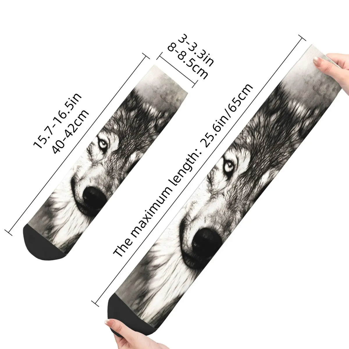 Funny Crazy Sock for Men Wolf Hip Hop Vintage Happy Breathable Seamless Pattern Printed Boys Crew Sock Novelty Gift