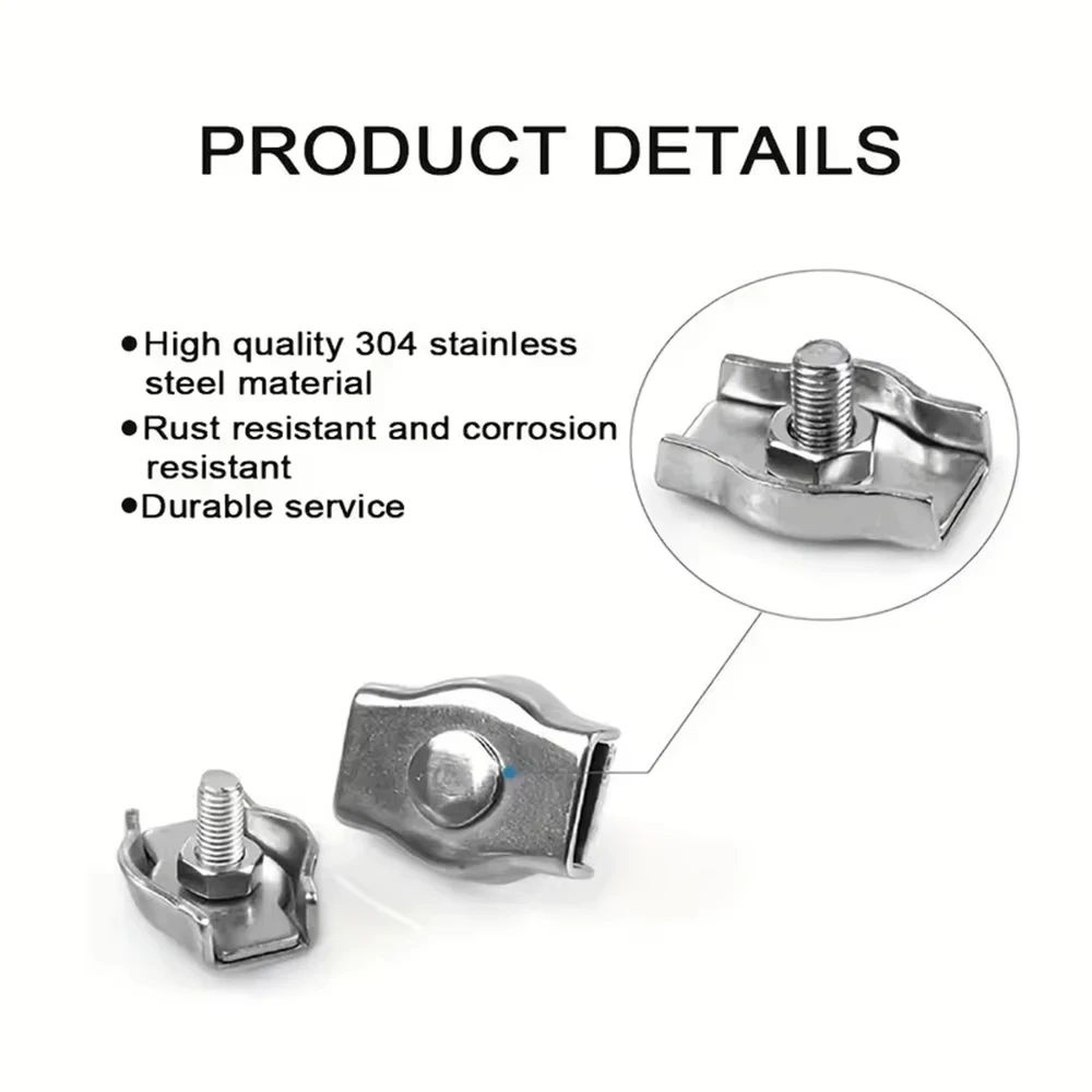 Picture 6: 5/10PCS 304 stainless steel wire rope clamp, M2/3/4/5/6/8 steel cable clamp, DIY fixed steel cable/adjustable suspension fixture