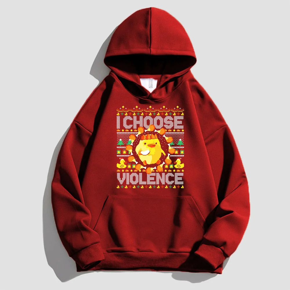 Men's and Women's Christmas Cotton Sweatshirt I Choose Violence Print Christmas Plush Hoodies Christmas Tops Gifts Y2K