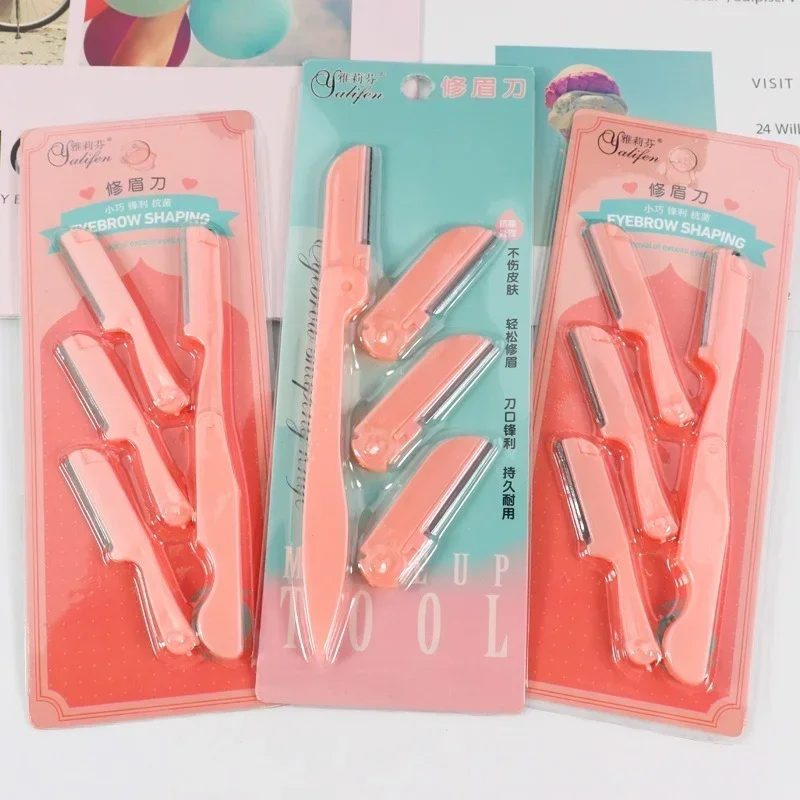 Safe Eyebrow Trimmer Anti-Scratch Razor Scissor Profiler Body Hair Removal Shaver Professional Folding Replace Makeup Tool 4pcs