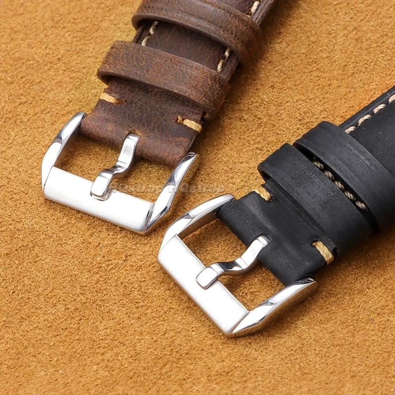 Ремешок из натуральной кожи 20 мм 22 мм, высококачественный браслет в стиле ретро, спортивный водонепроницаемый универсальный сменный браслет с изогнутым концом